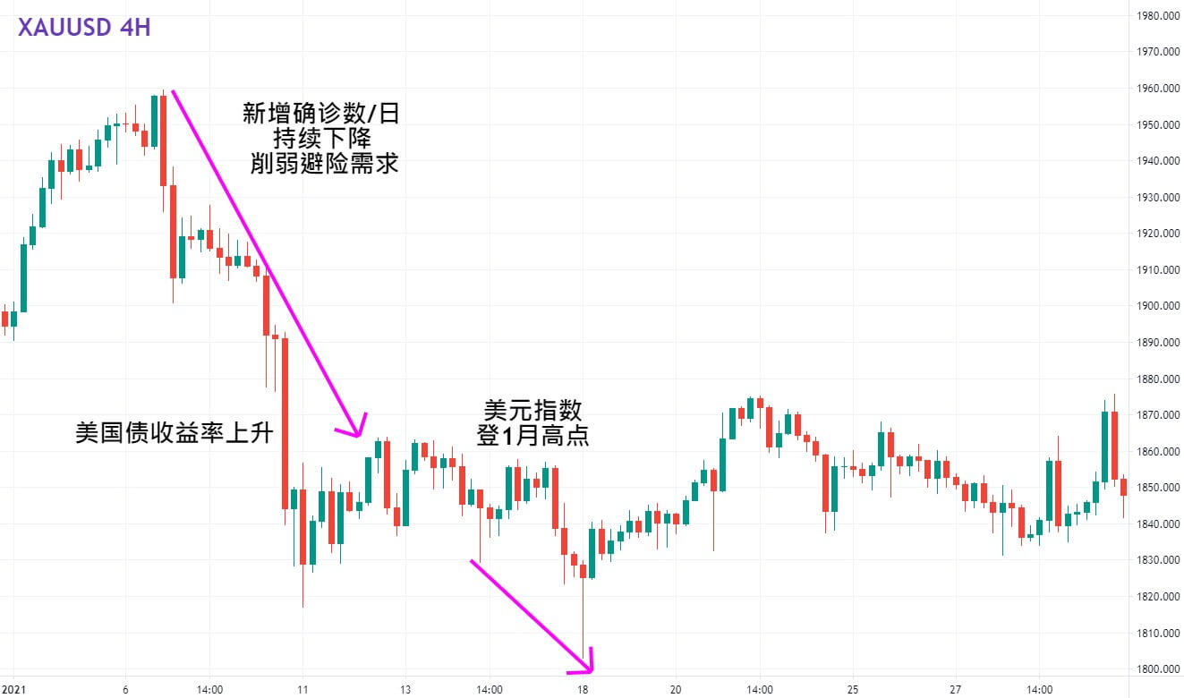 黄金 4 小时图 一月走势图